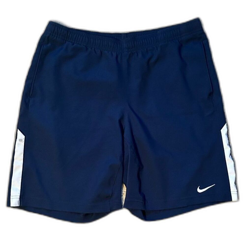 NIKE Men's Athletic Dri-Fit Shorts Pockets Drawstrings Navy Blue Size MEDIUM